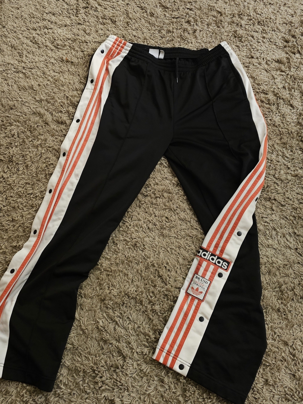 adidas Black Track Pants with White Panels and Orange Stripes
